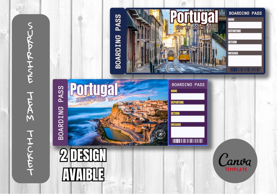 Printable PORTUGAL/ Travel Gift Ticket. Boarding Pass/vacation Ticket
