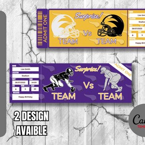 Ticket-Vorlage für das Fußballspiel Tampa Bay Colors Surprise, Sofort-Download, sehr einfach bearbeitbar und druckbare Karte