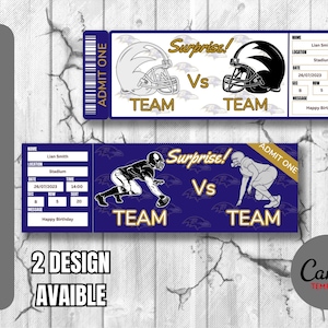 Ticket Vorlage für Fußballspiel Tampa Bay Colors Surprise, Sofortiger Download, Sehr Einfach Bearbeitbares und Ausdruckbares Ticket