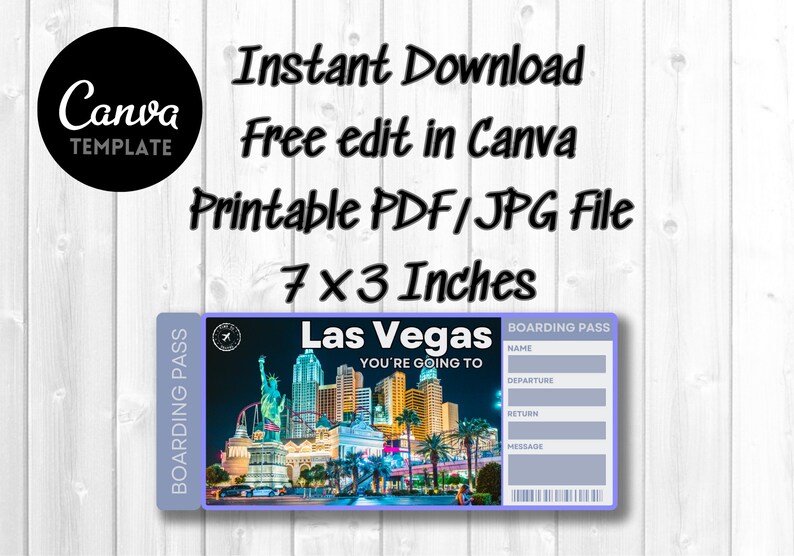 Printable Las Vegas Surprise Travel Gift Ticket. Boarding Pass/vacation ...