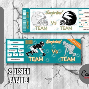Ticket Vorlage für Fußballspiel Tampa Bay Colors Surprise, Sofortiger Download, Sehr Einfach Bearbeitbares und Ausdruckbares Ticket