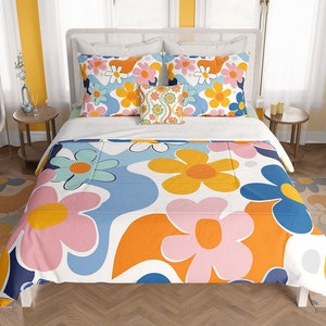 Comforter Bedding Retro Abstract Floral comforter Pink orange comforter King comforter Queen Twin XL comforter Twin comforter cover bedding