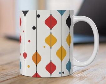 Taza de café de cerámica de 11 y 15 oz, Taza de café danesa, Taza de café retro abstracta escandinava, Taza de café hygge, Taza de té, Regalo rosemaling para mamá