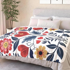 Skandinavische Rosemaling Sherpa Decke gemütliche Hygge Living Decke nordische Volkskunst Geschenk für ihre skandinavische Blumendecke Wohnkultur