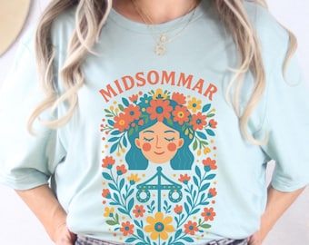 Midsommar Floral T-Shirt for Summer Celebration Boho Style Midsommer Festival Wear Nature Lover Scandinavian Gift Swedish Summer tee shirt