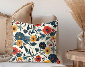 Square Pillow Floral Scandinavian Folk Art throw pillow Nordic floral accent pillow Bedroom Decor Danish living room pillow design bedding