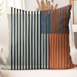 Square Pillow Striped abstract beige orange throw Pillow striped accent pillow black Bedroom Decor striped living room pillow mid century