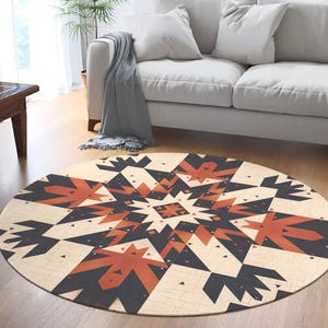 Round Rug Modern South Western Design area rug Navajo design rug modern western Home Decor area rug Native Americans decor Aztec rug country