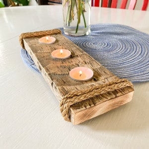 Handmade reclaimed wood candle decor rustic wood candle holder 3 tealight rustic wood centerpiece wedding decor candle holder wooden feature
