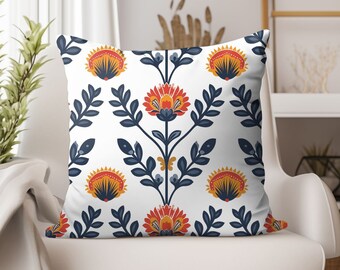 Fyrkantig kudde skandinavisk folkkonst blommig rödblå och gul accentkudde sovrumsdekoration pläd cafecore accentkudde vardagsrumskudde