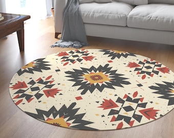 South Western Round Rug Modern western area rug geometric Navajo design rug Home Decor area rug Native Americans decor Aztec rug countrycore