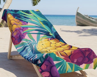 Retro Pink and Yellow Pineapple Beach Towel 80's and 90's throwback pineapple beach decor towel retro 90's chic fruit Gift Idea for her