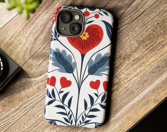 Phone Case Scandinavian rosemaling folk art iPhone case Google Pixel phone case Samsung Galaxy phone case Nordic folk art floral phone case