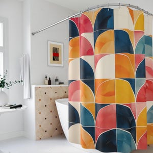 Mid Century Modern shower curtain Scandinavian abstract art bathroom decor Danish bath curtain gift for watercolor shower curtain geometric