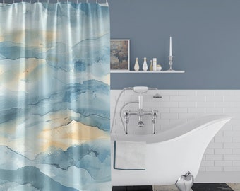Duschvorhang blau beige Badvorhang abstrakt aquarell blau beige Badvorhang Badvorhang aquarell blau beige Badvorhang Baddeko