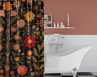 Scandinavian folk art Shower Curtain cottage core folk art Japandi decor bath curtains nordic floral bathroom decor gift folk art shower