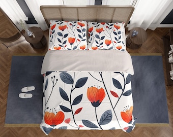 Scandinavian Floral Comforter King Queen Twin XL Twin Nordic Design Bedding Modern Flower Print floral Comforter Danish hygge design bedding