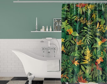 Vibrant botanical Jungle Shower Curtain tropical plant bath curtains green jungle abstract bathroom decor shower curtain tropical gift for