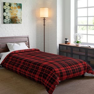 Buffalo Plaid Comforter King Queen Twin XL Rustic Red & Black Checkered Bedding Cozy Bedroom Decor Lumberjack cottage aesthetic cabin decor