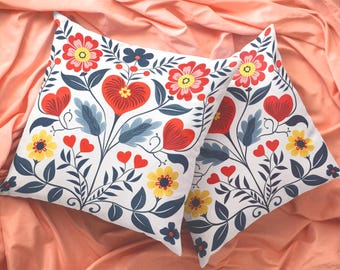 Square Pillow Scandinavian Rosemaling Folk Art pillow Nordic throw pillow accent Bedroom Decor Danish bedding pillow livingroom throw pillow