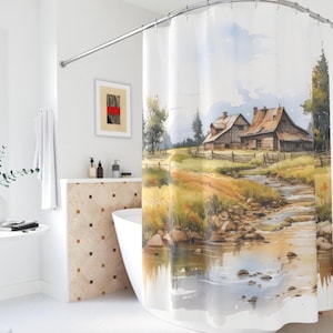 Shower Curtains Rustic Farmhouse watercolor shower curtain Country Decor gift farm core country core barn bath curtain farmhouse chic home