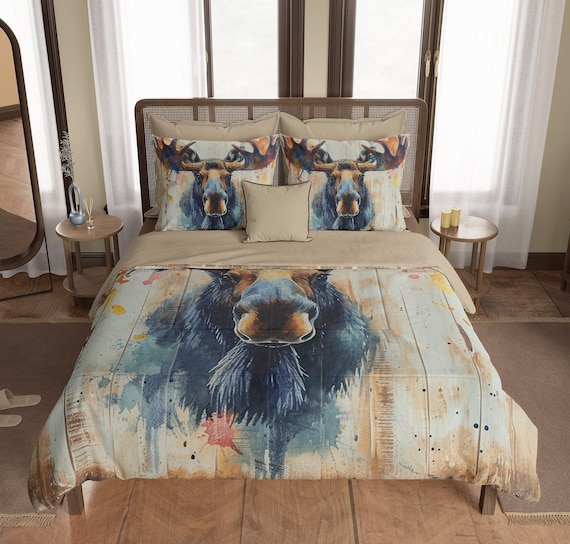 Moose Comforter King Queen Twin XL Twin Comforter Rustic Cabin