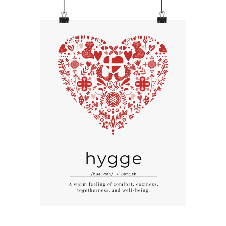 Scandinavian Vertical Print Matte Red and White Heart With Hygge
