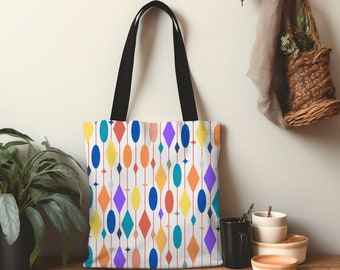 Retro Scandinavian Tote Bag vibrant retro diamond tote bag colorful mid century modern tote retro gift for her tote bag beach reusable bag