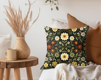Scandinavian Floral Pillow, Green Nordic Throw Pillow