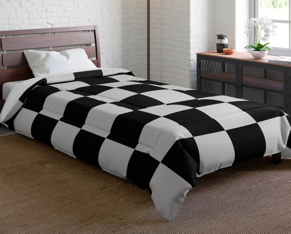 Piumino con motivo a scacchi bianco e nero King Queen Twin Twin XL