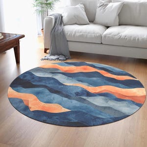 Runder Teppich blau und korallenfarbener abstrakter Teppich Wohnzimmer Teppich gewellter blauer Teppich in Korallenrot gewellter Teppich Wohnkultur 1,50 Meter Teppich