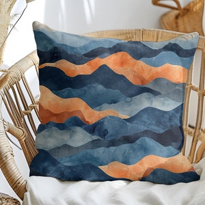 Square Pillow midcentury modern wavy pillow blue coral abstract home decor pillow living room decor pillow wavy blue coral pillow mom gift