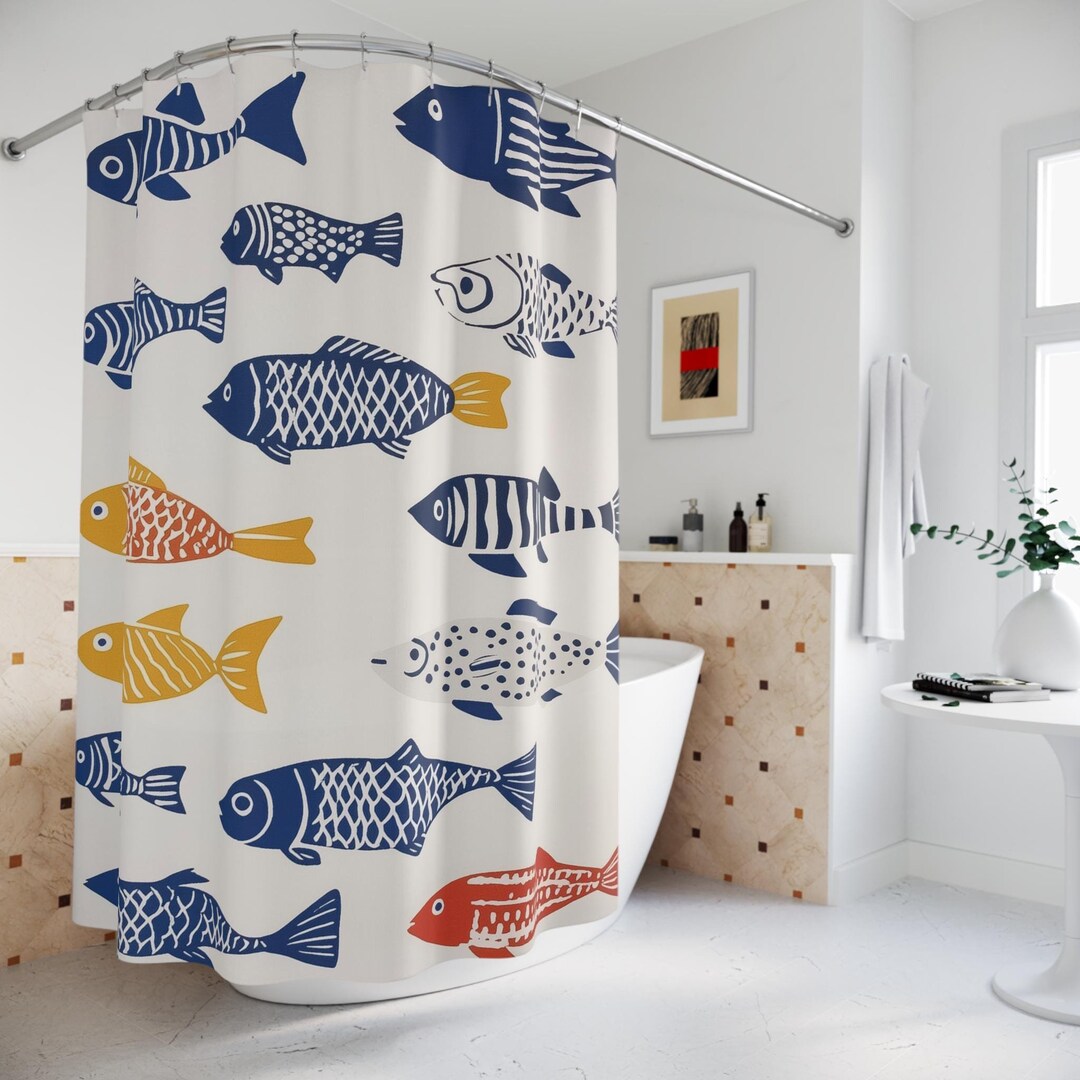 Fishing Aesthetic Shower Curtain Abstract Minimalist Fish Decor Hygge