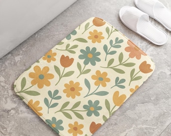 Floral Bath Mat Scandinavian Bathroom Decor Cozy Hygge Style soft Rug Shower Floor Mat for Home Spa Gift for Moms New Home Minimalist style