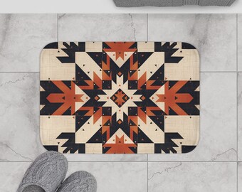Modern South Western bath mat Brown Orange Navajo design bathmat geometric western shower mat Native American bathroom Decor Aztec bath mat