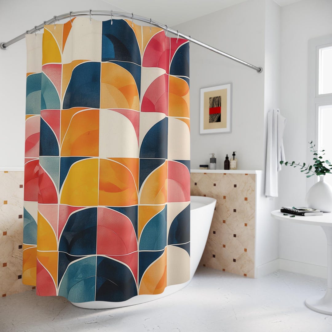 Mid Century Modern Shower Curtain Scandinavian Abstract Art Bathroom ...