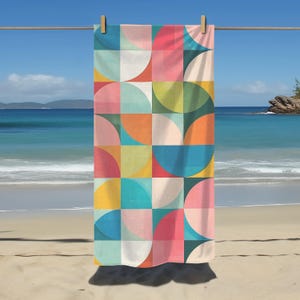 Vibrant retro Abstract Beach Towel colorful abstract towel bright circles and shapes midcentury retro bath towel bright gift for beach lover