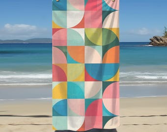 Vibrant retro Abstract Beach Towel colorful abstract towel bright circles and shapes midcentury retro bath towel bright gift for beach lover