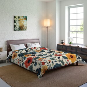 Scandinavian Folk Floral Comforter King Queen Twin XL comforter Twin Green Red Nordic Style Bedding Bedroom Decor Quilt Comforter Danish bed image 7