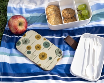 Fiambrera escandinava: tapa de madera retro, arte popular nórdico