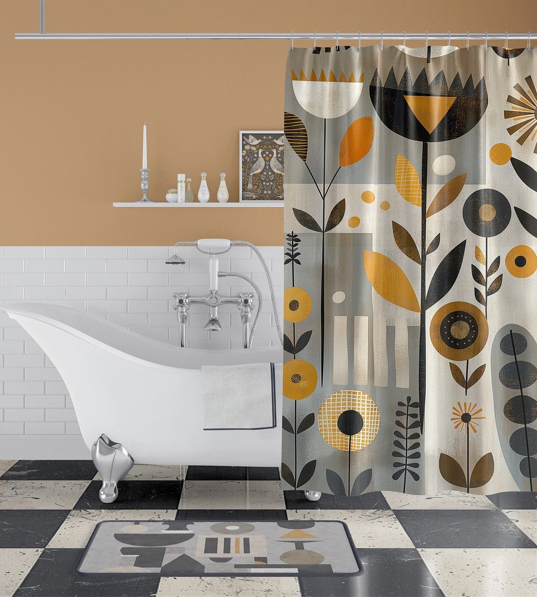 Abstract Japandi Art Shower Curtain Japanese Aesthetic Abstract