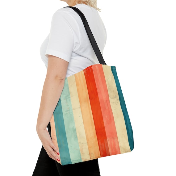 Pastel Stripe Tote Bag Blue Pink Striped Tote Bag Mid  display picture 3