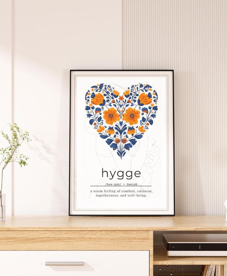 Scandinavian Heart Print Hygge Definition Matte Print Danish Folk Art