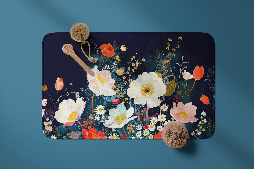 Bath Mat Japandi Art Floral Bathmat Rug Bathroom Decor Bath Mat Wabi ...