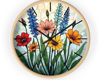 ステンドグラス 壁掛け時計 花柄 花柄ステンドグラス壁掛け時計 花柄イメージ リビングルームの壁飾り
