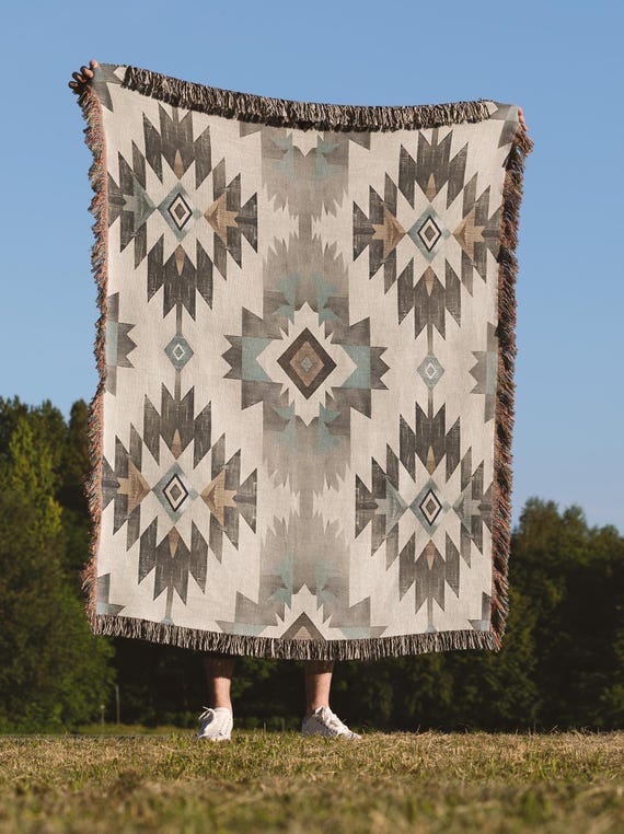 Riggs Blanket Navajo Print Camel Throw Blanket Sherpa Southwest