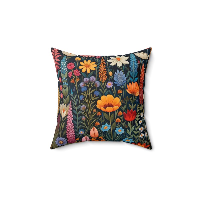 Quadratisches Kissen, skandinavisches Wildblumen-Dekokissen, Volkskunst-Kissen, nordisches Dekokissen, Schlafzimmer-Dekokissen, dänisches Wohnzimmerkissen, Geschenkidee Bild 7