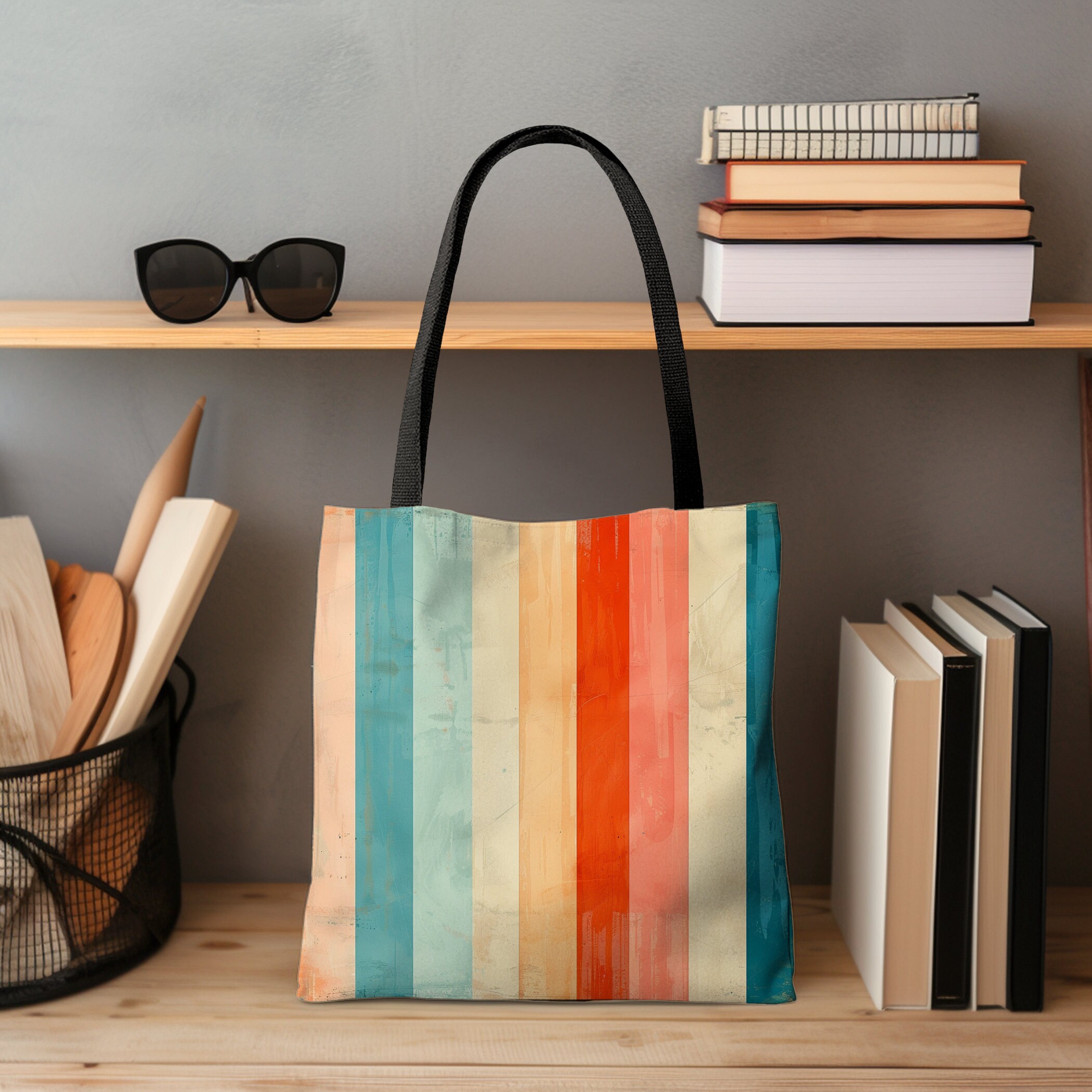 Pastel Stripe Tote Bag Blue Pink Striped Tote Bag Mid 