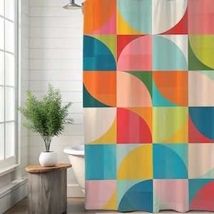 Vibrant retro Abstract Shower Curtain colorful bath curtains abstract bathroom decor bright circle mid century retro shower curtain gift for