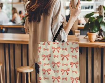 Coquette Pink Tote Bag gift for her pink bows tote bag coquette bow tote custom tote bag pink bow tote bag gift for mom coquette aesthetic